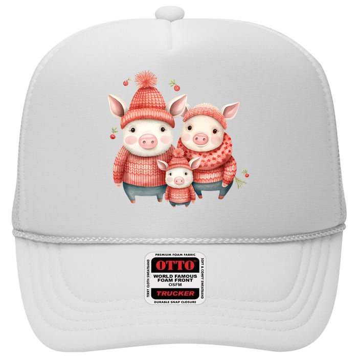 Christmas Pig Family Matching Outfit High Crown Mesh Back Trucker Hat