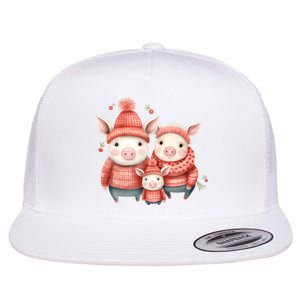 Christmas Pig Family Matching Outfit Flat Bill Trucker Hat