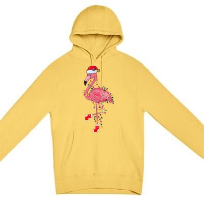 Cute Pink Flamingo Christmas Lights Santa Hat Xmas Funny Gift Cute Gift Premium Pullover Hoodie