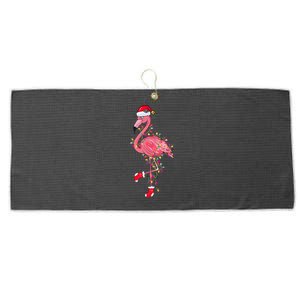 Cute Pink Flamingo Christmas Lights Santa Hat Xmas Funny Gift Cute Gift Large Microfiber Waffle Golf Towel