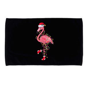 Cute Pink Flamingo Christmas Lights Santa Hat Xmas Funny Gift Cute Gift Microfiber Hand Towel