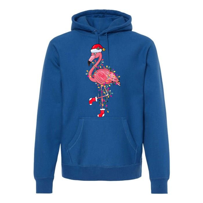 Cute Pink Flamingo Christmas Lights Santa Hat Xmas Funny Gift Cute Gift Premium Hoodie