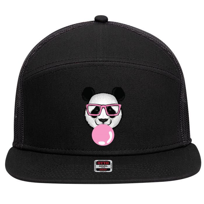 Cool Panda Face Eating Gum And Makes A Bubble  7 Panel Mesh Trucker Snapback Hat