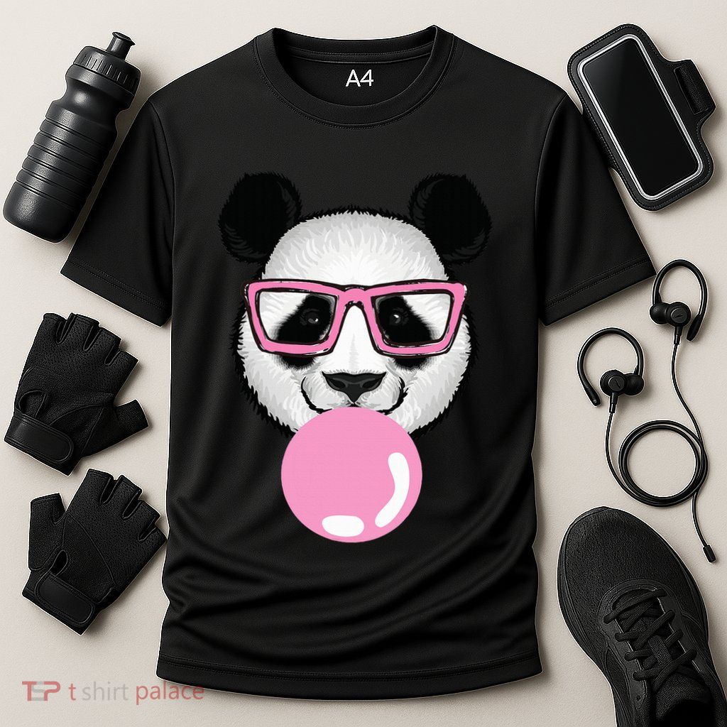 Cool Panda Face Eating Gum And Makes A Bubble  Performance Shirt