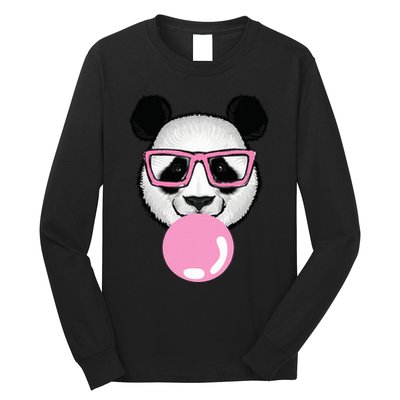 Cool Panda Face Eating Gum And Makes A Bubble  Long Sleeve Shirt