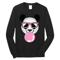 Cool Panda Face Eating Gum And Makes A Bubble  Long Sleeve Shirt
