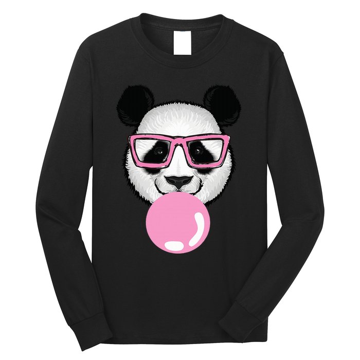 Cool Panda Face Eating Gum And Makes A Bubble  Long Sleeve Shirt