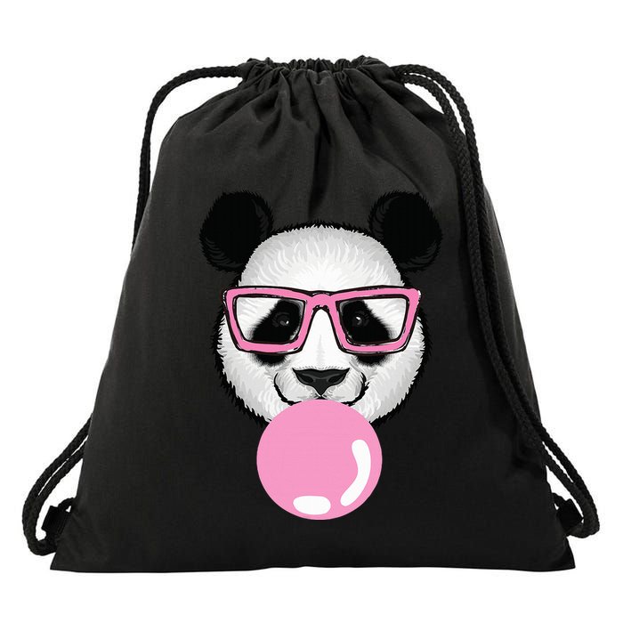 Cool Panda Face Eating Gum And Makes A Bubble  Drawstring Bag