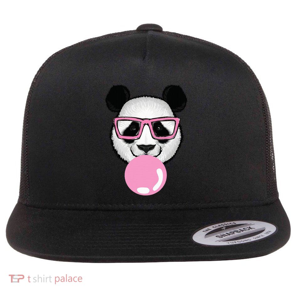 Cool Panda Face Eating Gum And Makes A Bubble  Flatbill Hat