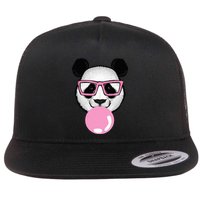 Cool Panda Face Eating Gum And Makes A Bubble  Flat Bill Trucker Hat