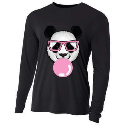 Cool Panda Face Eating Gum And Makes A Bubble  Cooling Performance Long Sleeve Crew
