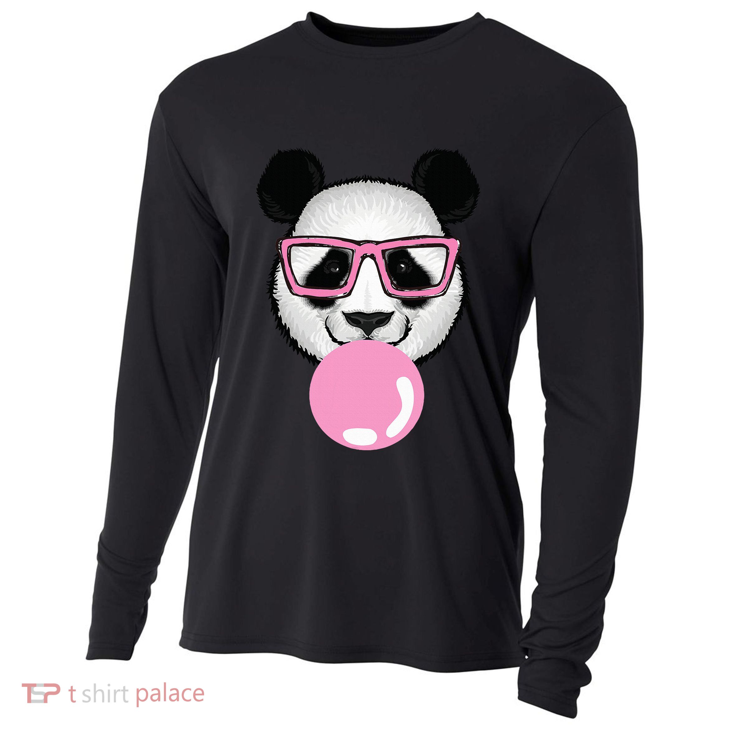 Cool Panda Face Eating Gum And Makes A Bubble  Cooling Performance Long Sleeve Crew