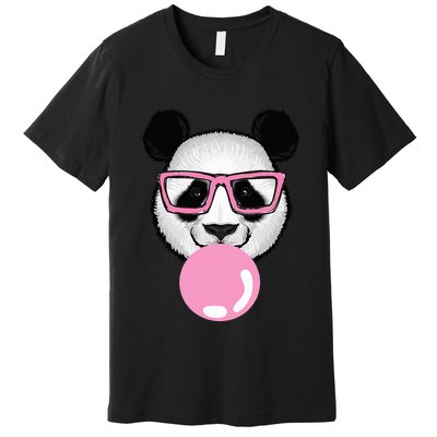 Cool Panda Face Eating Gum And Makes A Bubble  Premium T-Shirt