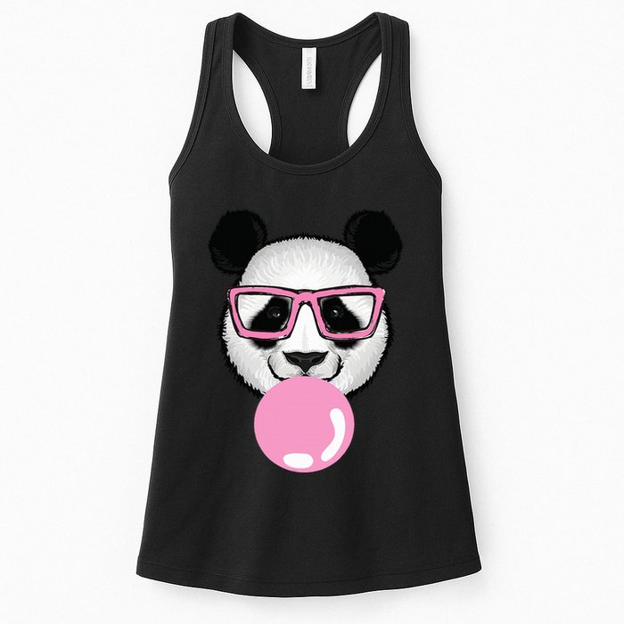 Cool Panda Face Eating Gum And Makes A Bubble  Womens Tank Top