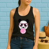 Cool Panda Face Eating Gum And Makes A Bubble  Womens Tank Top