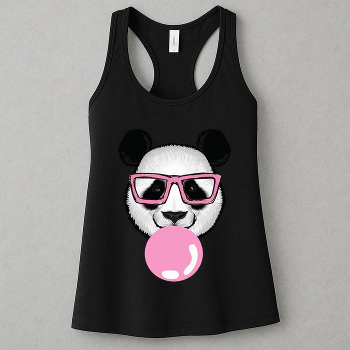 Cool Panda Face Eating Gum And Makes A Bubble  Womens Tank Top