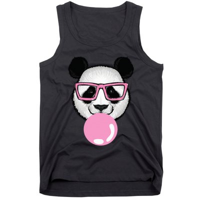 Cool Panda Face Eating Gum And Makes A Bubble  Tank Top
