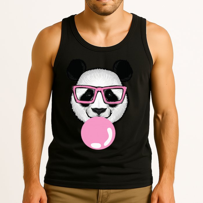 Cool Panda Face Eating Gum And Makes A Bubble  Tank Top
