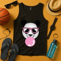 Cool Panda Face Eating Gum And Makes A Bubble  Tank Top
