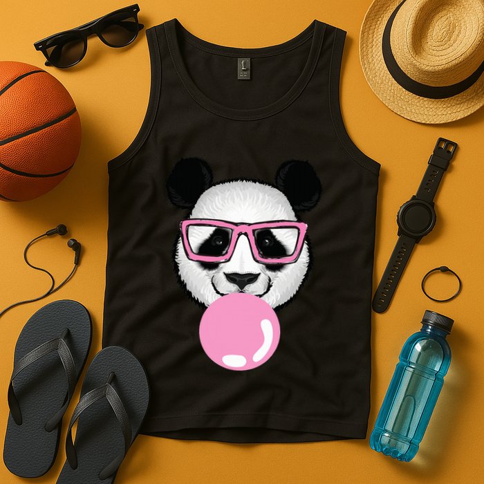 Cool Panda Face Eating Gum And Makes A Bubble  Tank Top