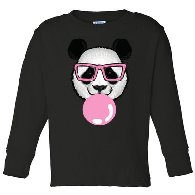 Cool Panda Face Eating Gum And Makes A Bubble  Toddler Long Sleeve Shirt