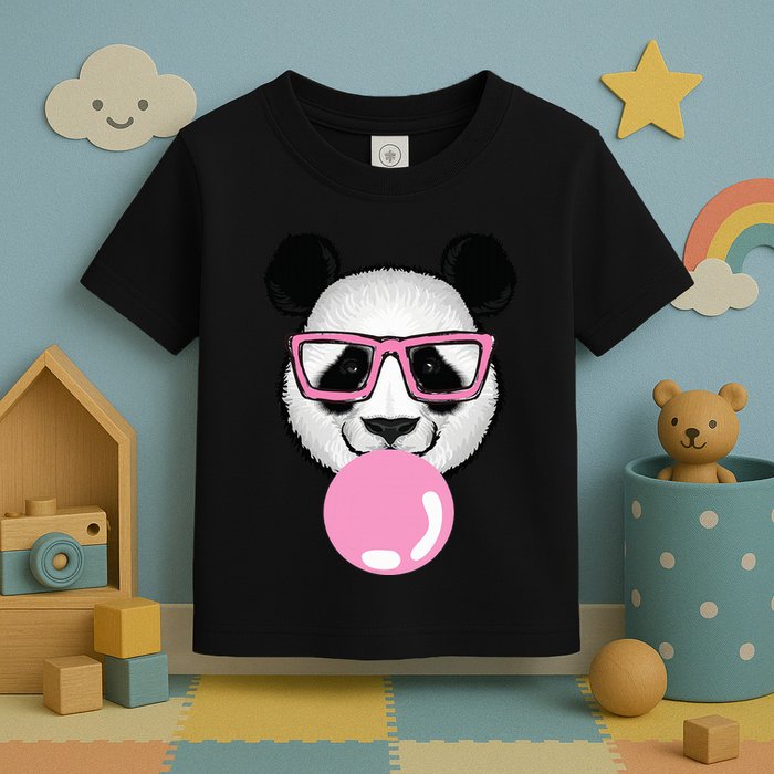 Cool Panda Face Eating Gum And Makes A Bubble  Toddler T-Shirt