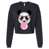 Cool Panda Face Eating Gum And Makes A Bubble  Cropped Pullover Crew