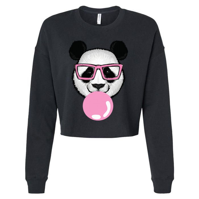Cool Panda Face Eating Gum And Makes A Bubble  Cropped Pullover Crew