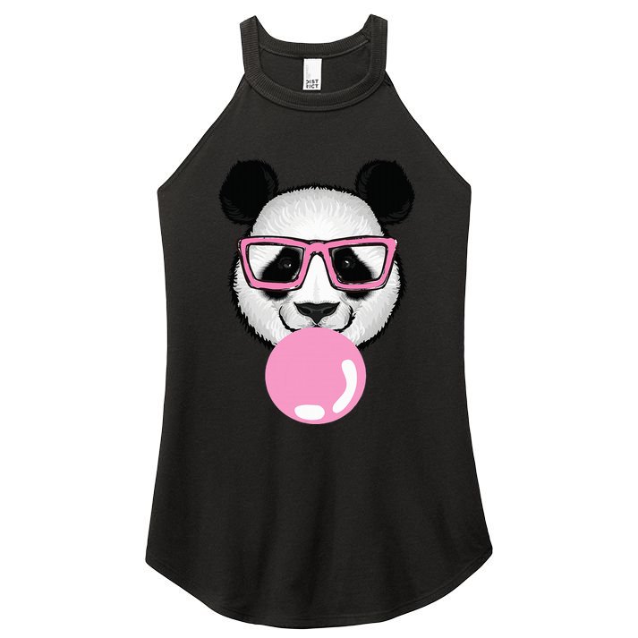 Cool Panda Face Eating Gum And Makes A Bubble  Women's Perfect Tri Rocker Tank