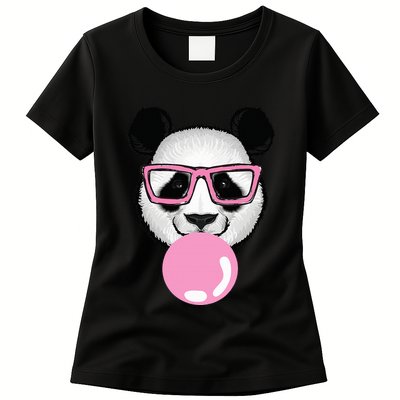 Cool Panda Face Eating Gum And Makes A Bubble  Womens T-Shirt
