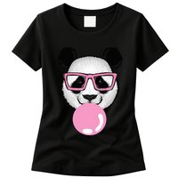 Cool Panda Face Eating Gum And Makes A Bubble  Womens T-Shirt