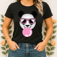 Cool Panda Face Eating Gum And Makes A Bubble  Womens T-Shirt