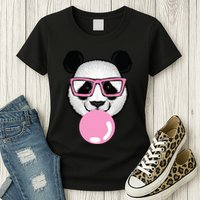 Cool Panda Face Eating Gum And Makes A Bubble  Womens T-Shirt