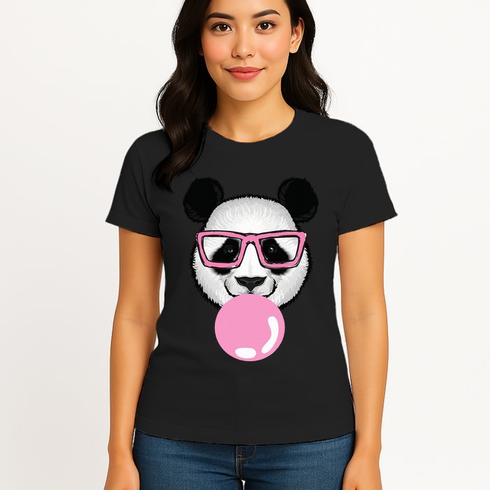 Cool Panda Face Eating Gum And Makes A Bubble  Womens T-Shirt