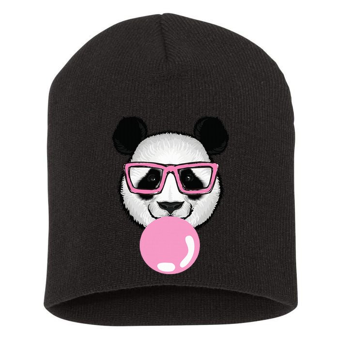 Cool Panda Face Eating Gum And Makes A Bubble  Short Acrylic Beanie