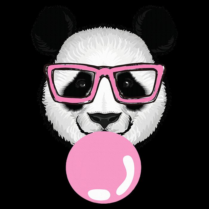 Cool Panda Face Eating Gum And Makes A Bubble  Short Acrylic Beanie
