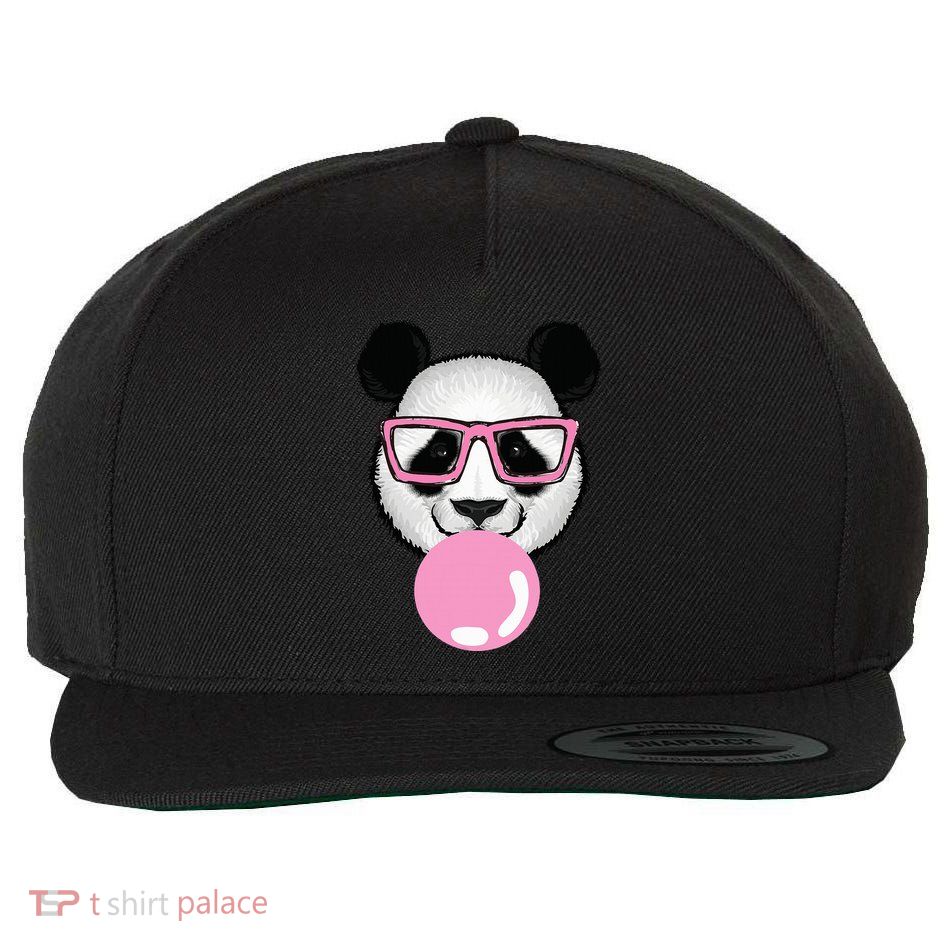 Cool Panda Face Eating Gum And Makes A Bubble  Wool Snapback Cap