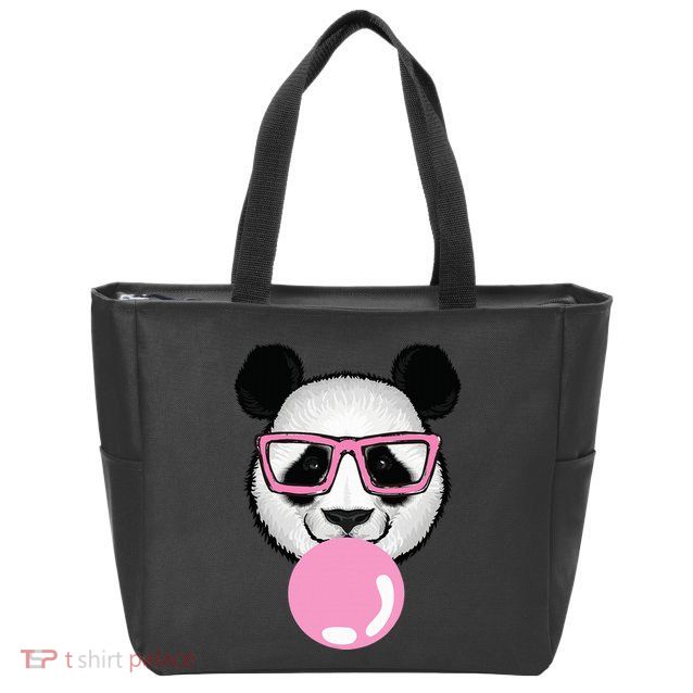 Cool Panda Face Eating Gum And Makes A Bubble  Zip Tote Bag