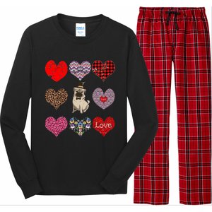 Cute Pug Funny Dog Mom Hearts Pattern Valentines Day Gift Long Sleeve Pajama Set