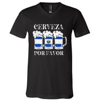 Cerveza Por Favor Salvadoran Beer Pupusas Tamales Party V-Neck T-Shirt