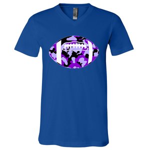 Cool Purple Football Camo Purple Camouflage Football V-Neck T-Shirt