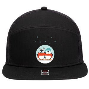 Christmas Penguin Frosty Meaningful Gift 7 Panel Mesh Trucker Snapback Hat