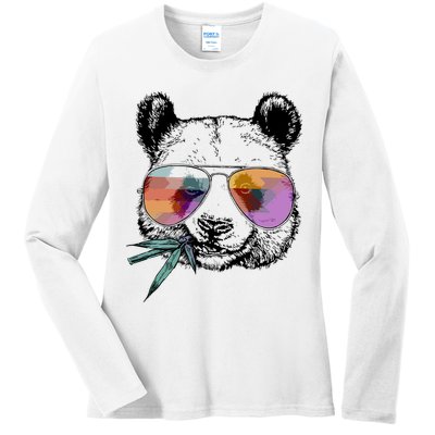 Cool Panda Funny Panda Bear In Sunglasses Ladies Long Sleeve Shirt