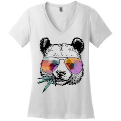 Cool Panda Funny Panda Bear In Sunglasses Women's V-Neck T-Shirt