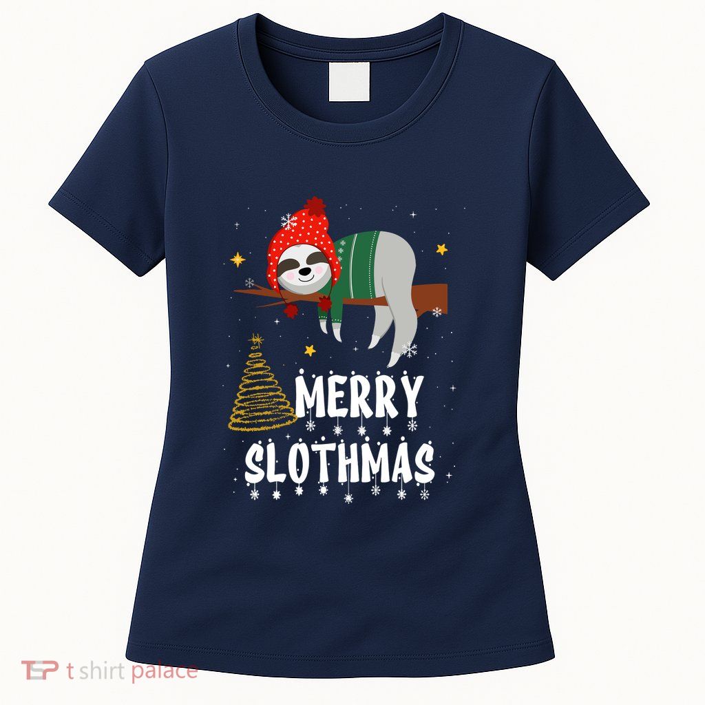 Christmas Pajama For Sloth Lovers Merry Slothmas Gift Womens T-Shirt