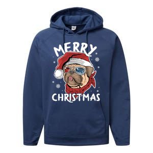 Christmas Pug Funny Christmas Pjs For Family And Dog Lovers Cool Gift Performance Fleece Hoodie