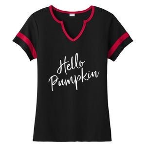 Cute Pumpkin Fall Weather Halloween Top Hello Pumpkin Gift Ladies Halftime Notch Neck Tee