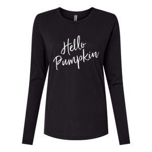 Cute Pumpkin Fall Weather Halloween Top Hello Pumpkin Gift Womens Cotton Relaxed Long Sleeve T-Shirt