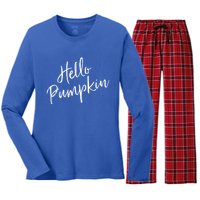 Cute Pumpkin Fall Weather Halloween Top Hello Pumpkin Gift Women's Long Sleeve Flannel Pajama Set 