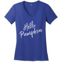 Cute Pumpkin Fall Weather Halloween Top Hello Pumpkin Gift Women's V-Neck T-Shirt